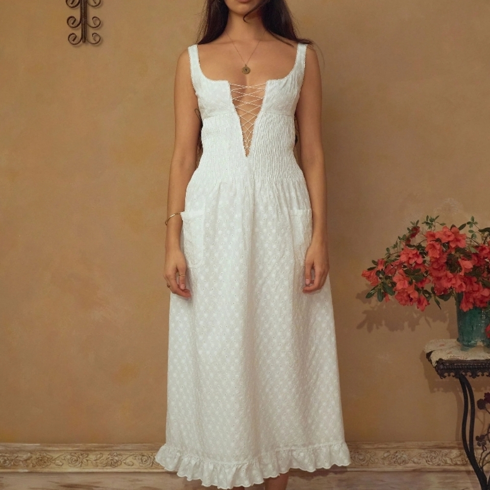 Mirror Palais Pintuck Eyelet Dress